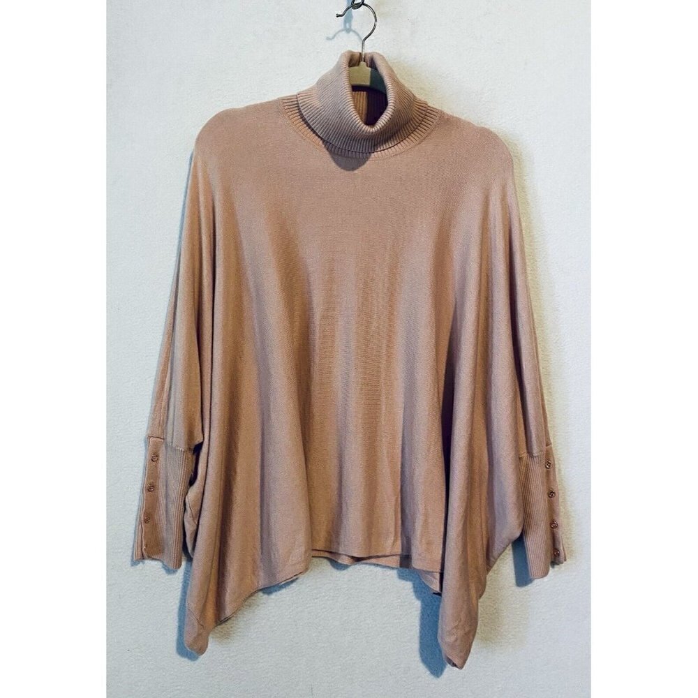 Ted Baker Sweater Womens Small Pink Blush Turtleneck Poncho Button Cuff Cozy